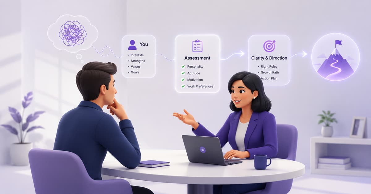 Professional career coaching session using a career assessment for career clarity.