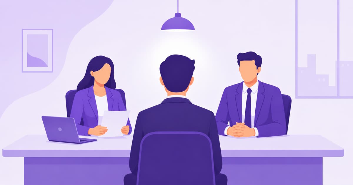 Job interview with candidate and hiring panel.